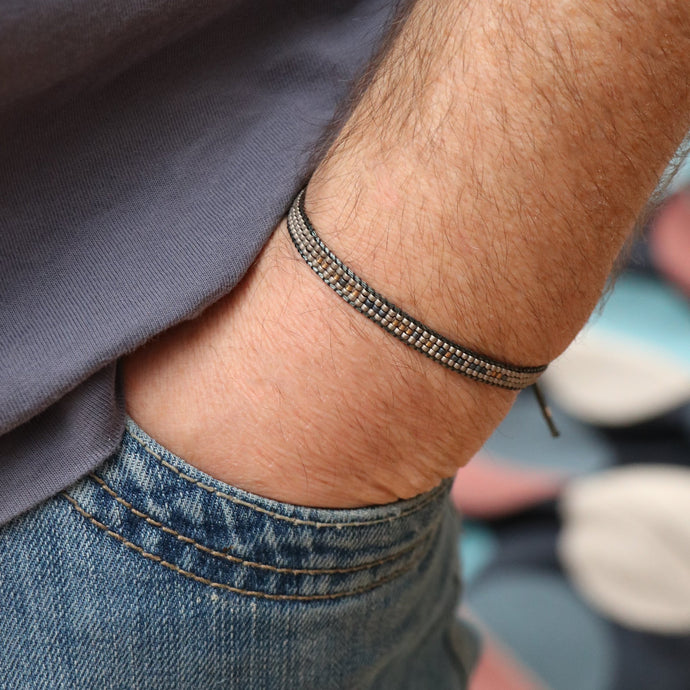 Adjustable Morse code bracelet on Men's hand