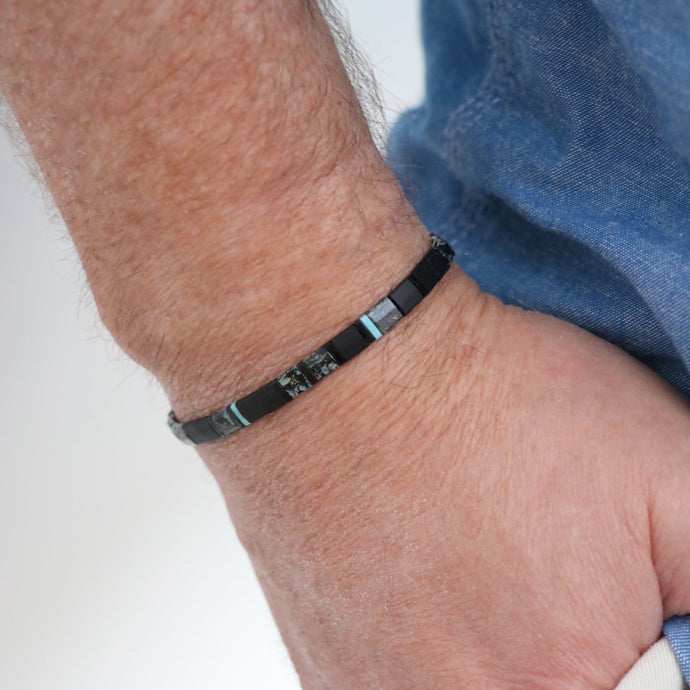 square bead mens Morse Code bracelet