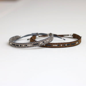 Silver and Brown Morse Code Bracelets