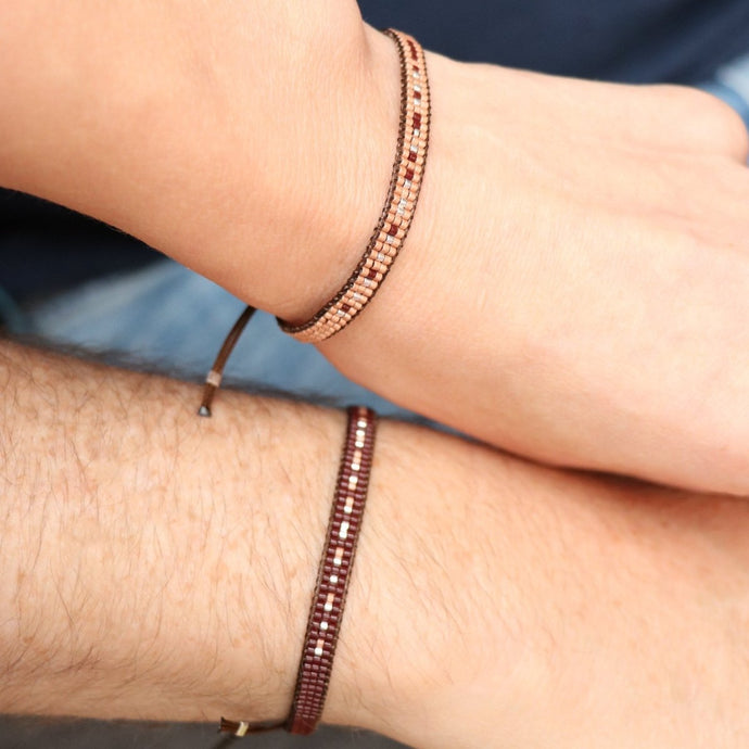 Couples Morse Code Bracelets on a hands