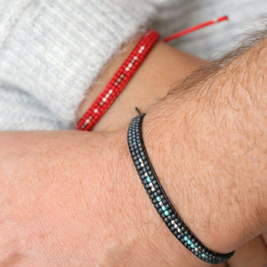 Matching Couples Morse Code Bracelets on hands