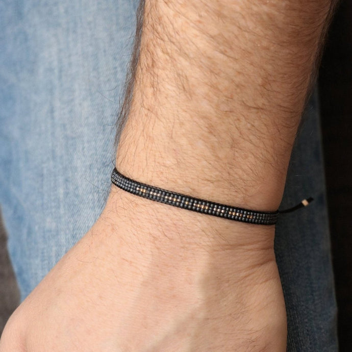 Grey Men's Morse Code Bracelet on a hand
